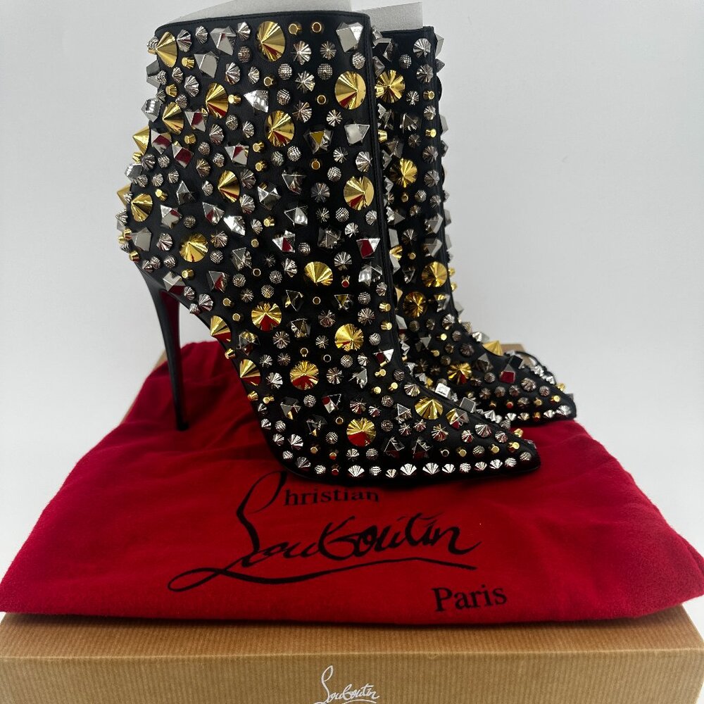 Louboutin So Full Kate Multicolor Calfskin Leather Spike Ankle Boots - Size 39